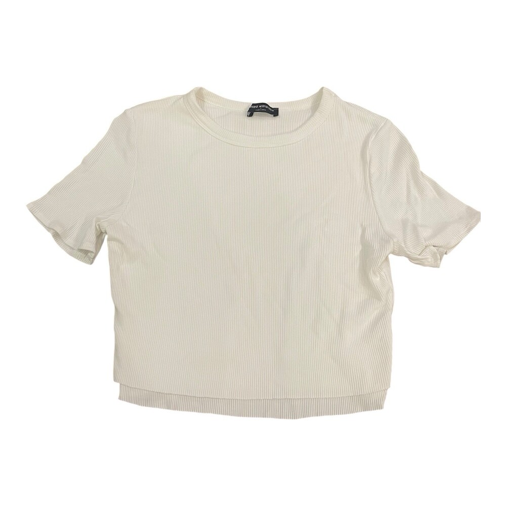 Naked Wardrobe White Ribbed Short Sleeve Top Size 1 Stretch